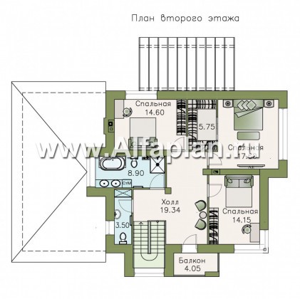 Проекты домов Альфаплан - «Эндорфин» - современный двухэтажный дом с гаражом - превью плана проекта №2