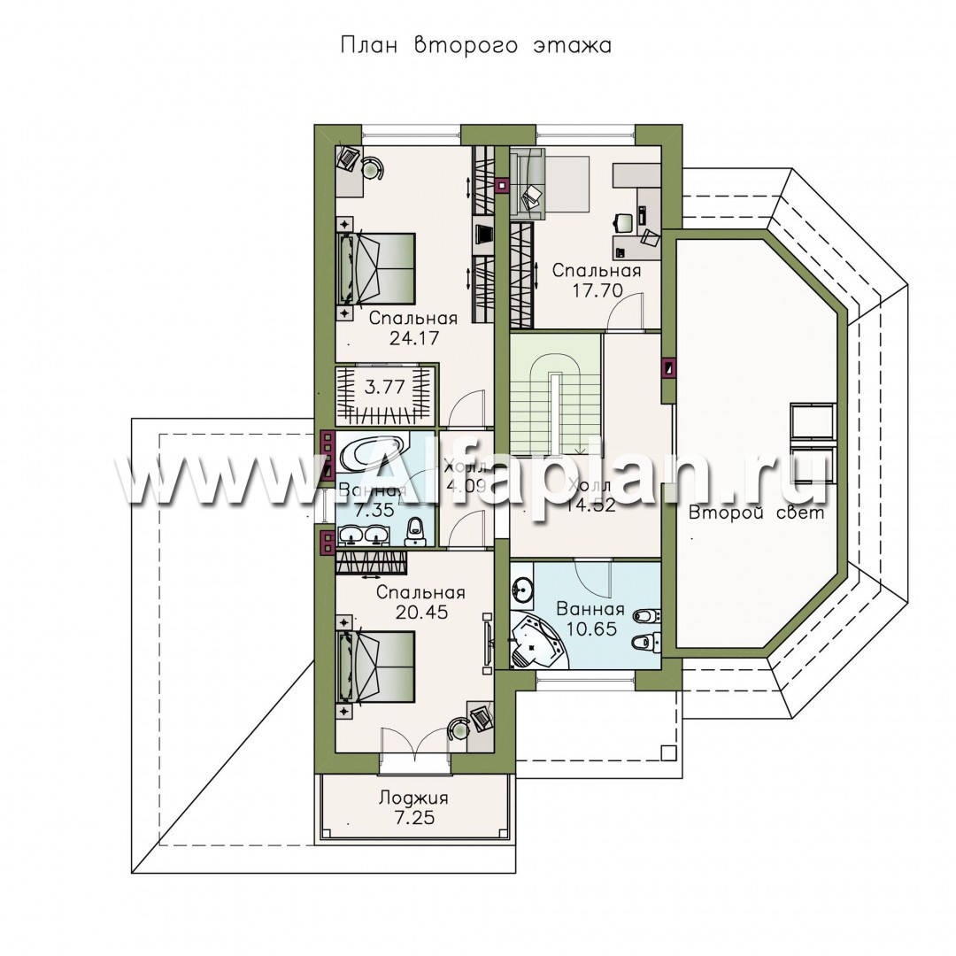 Проекты домов Альфаплан - «Рубин» - современный дом c оригинальной гостиной - план проекта №2