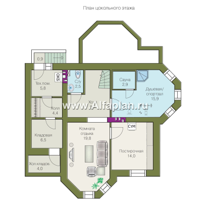 Проекты домов Альфаплан - «Классика плюс» - классический  особняк с цокольным этажом - превью плана проекта №3