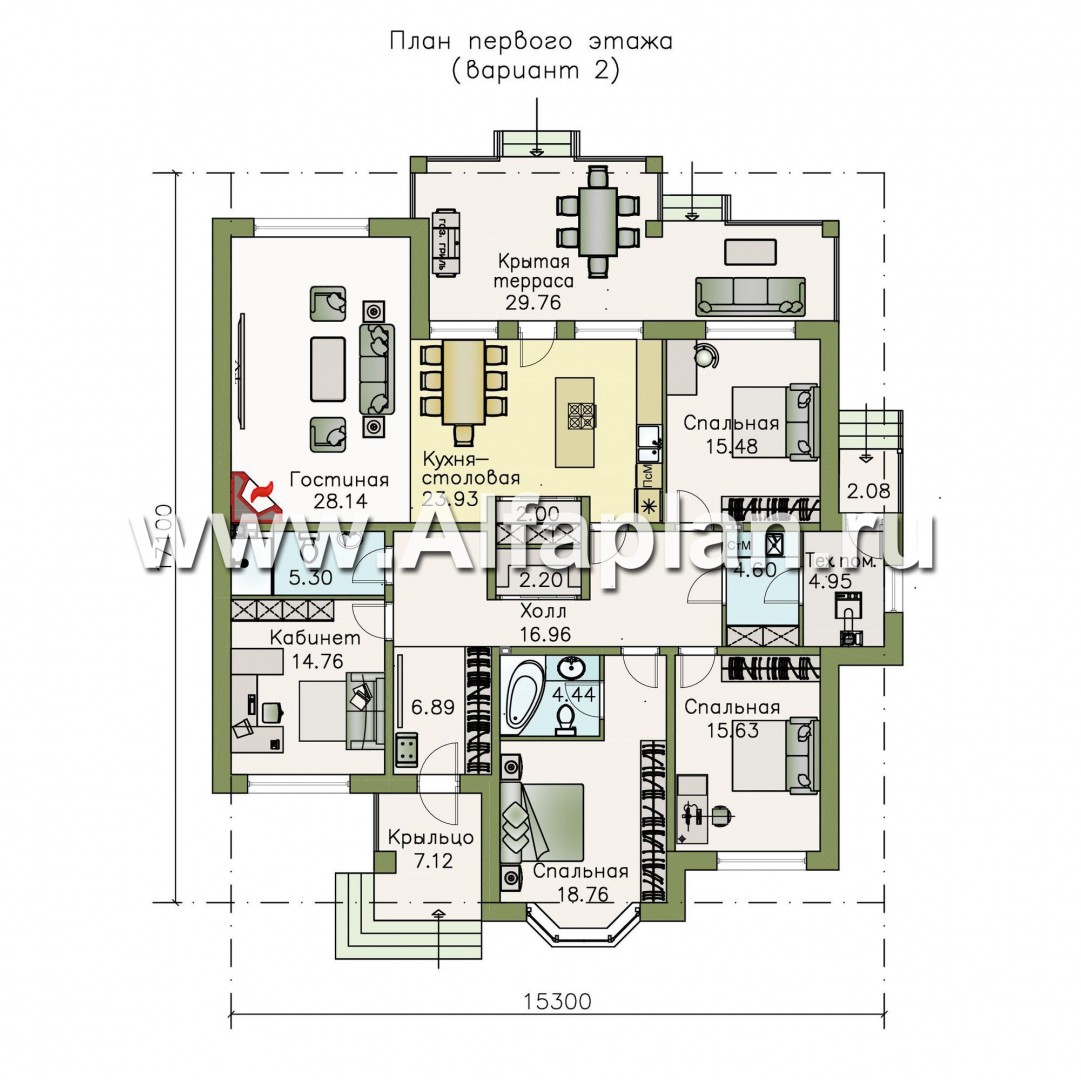 Проекты домов Альфаплан - «Калипсо» - комфортабельный одноэтажный дом  с вариантами планировки - изображение плана проекта №2