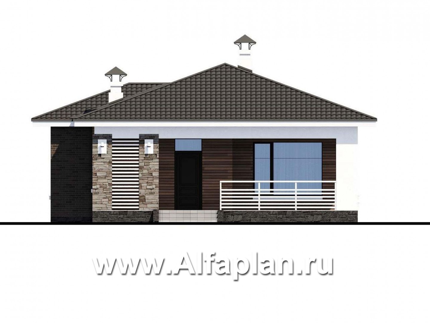Проекты домов Альфаплан - «Персефона» - современный одноэтажный коттедж с террасой - изображение фасада №1