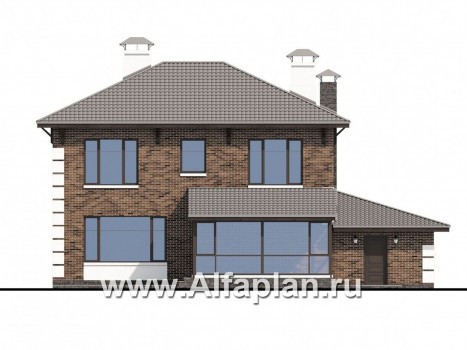 Проекты домов Альфаплан - «Седьмая высота» - стильный коттедж с гаражом и просторной верандой - превью фасада №4