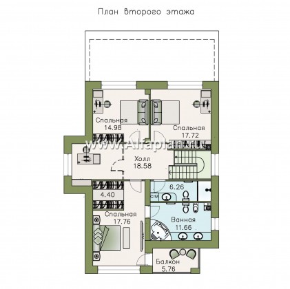 Проекты домов Альфаплан - «Вишера» - стильный дом с оптимальной планировкой - превью плана проекта №2