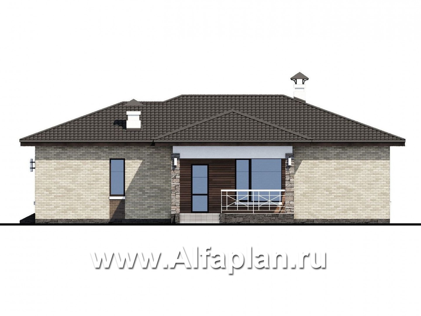 Проекты домов Альфаплан - «Грация» - современный компактный одноэтажный коттедж с террасой - изображение фасада №2