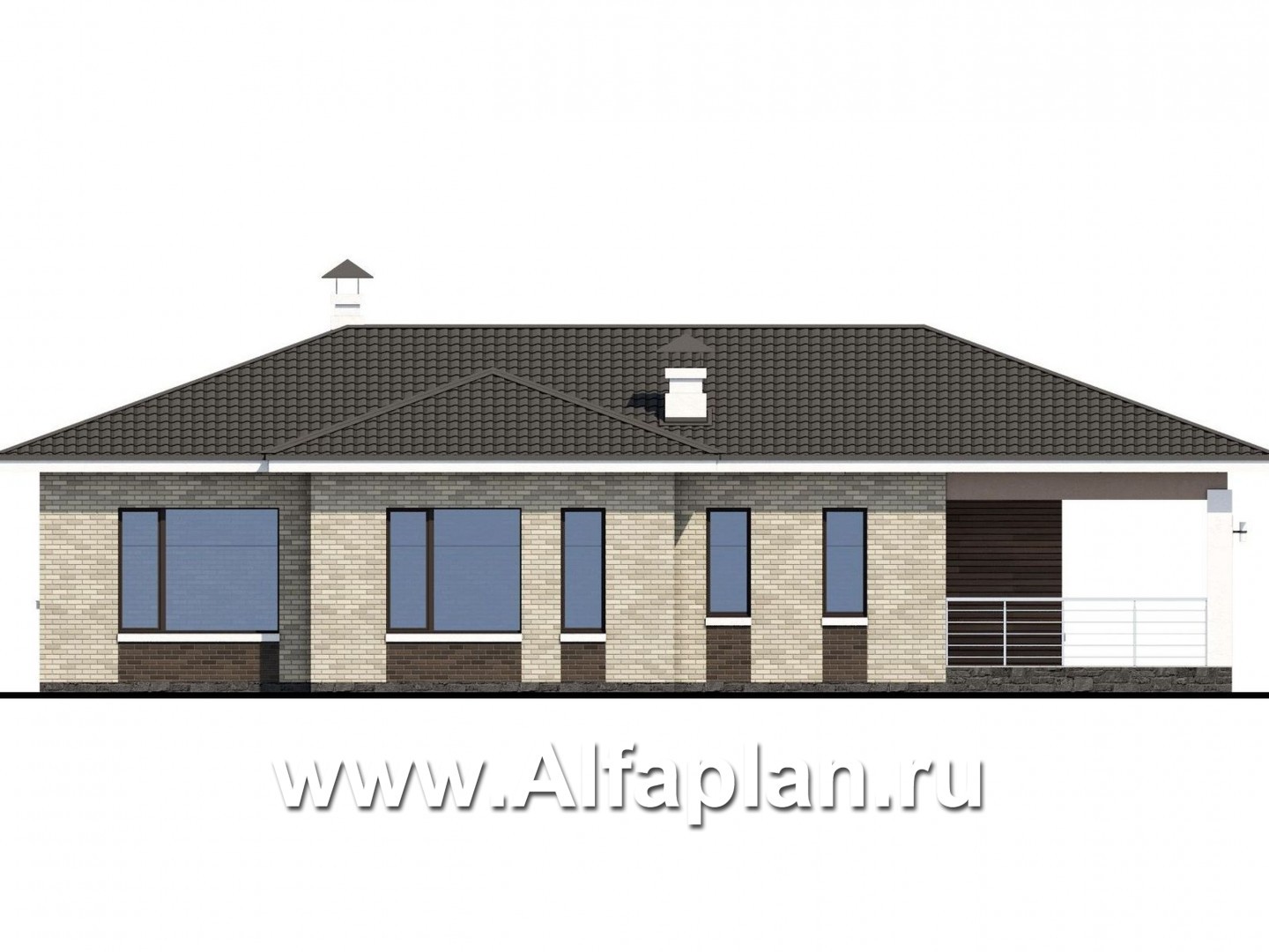 Проекты домов Альфаплан - «Терпсихора» - современный одноэтажный коттедж с террасой - изображение фасада №3