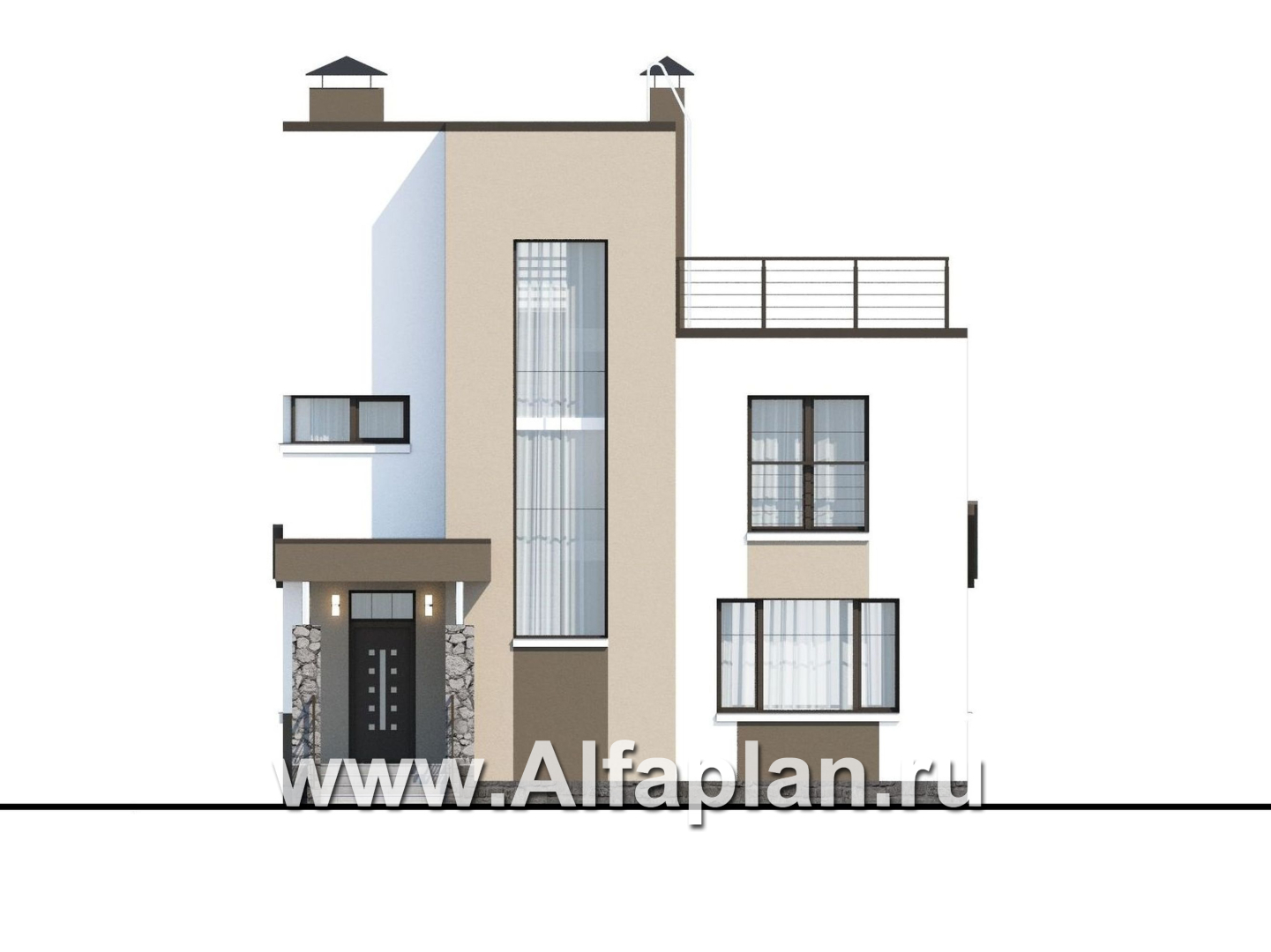 Проекты домов Альфаплан - «Приоритет» - компактный трехэтажный дом с «зеленой» кровлей - изображение фасада №1