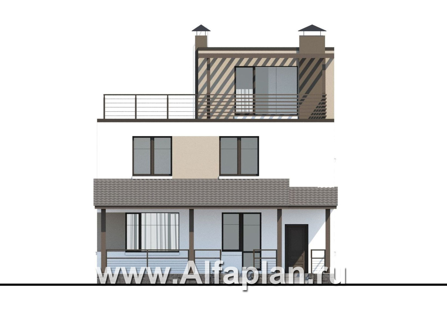 Проекты домов Альфаплан - «Приоритет» - компактный трехэтажный дом с «зеленой» кровлей - изображение фасада №4