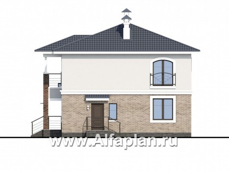 Проекты домов Альфаплан - Респектабельный коттедж с большой остекленной верандой - превью фасада №2