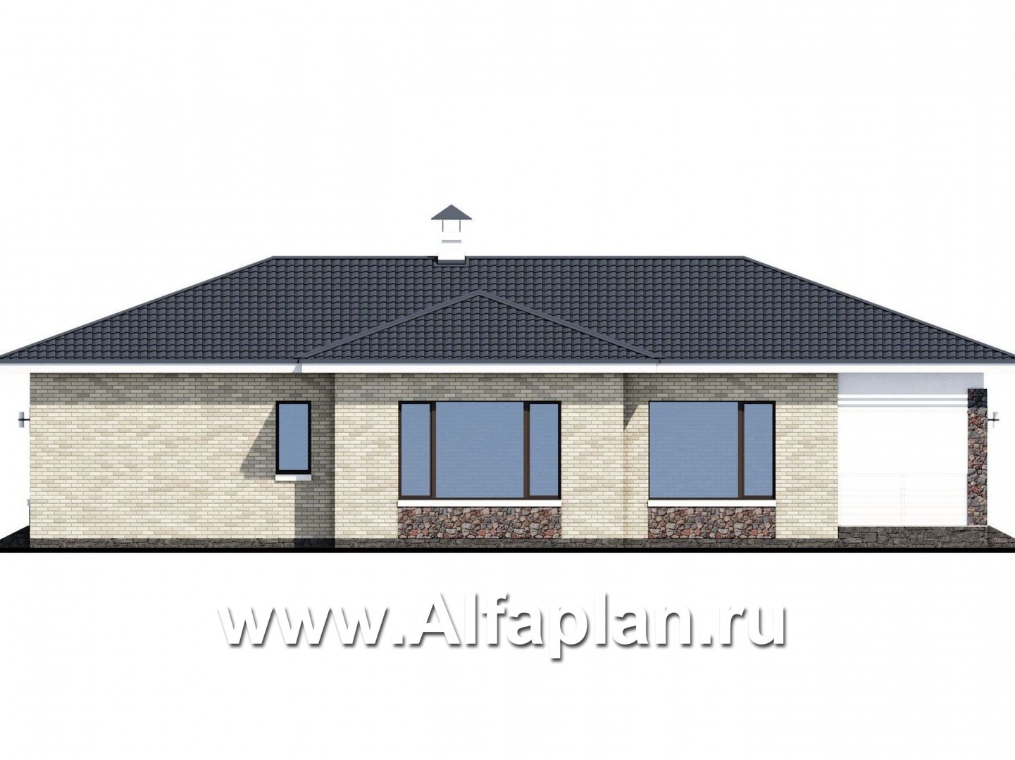 Проекты домов Альфаплан - «Муза» - современный одноэтажный коттедж с террасой - изображение фасада №2