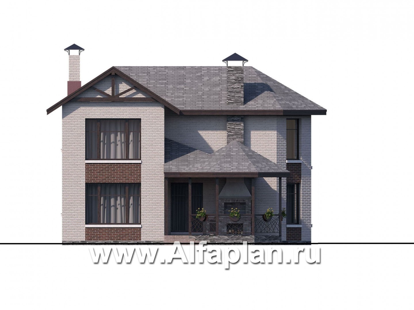 Проекты домов Альфаплан - Двухэтажный дом с эркером - изображение фасада №3