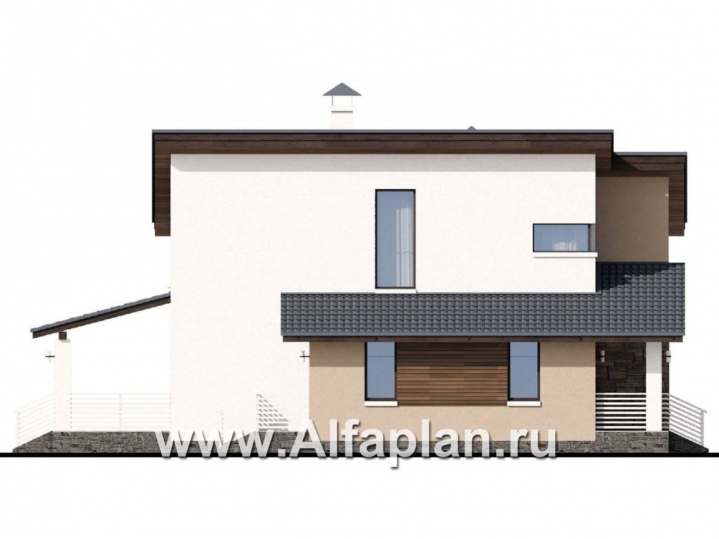Проекты домов Альфаплан - «Западный бриз» - рациональный дом с удобным планом - изображение фасада №3