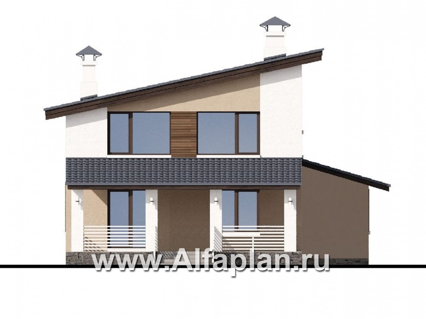 Проекты домов Альфаплан - «Западный бриз» - рациональный дом с комнатой на первом этаже - изображение фасада №4