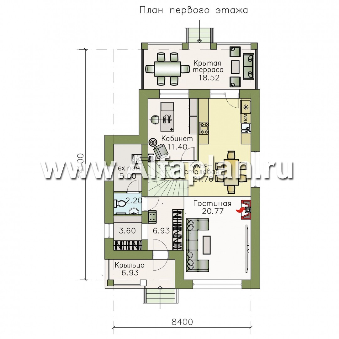 Проекты домов Альфаплан - «Западный бриз» - рациональный дом с комнатой на первом этаже - изображение плана проекта №1