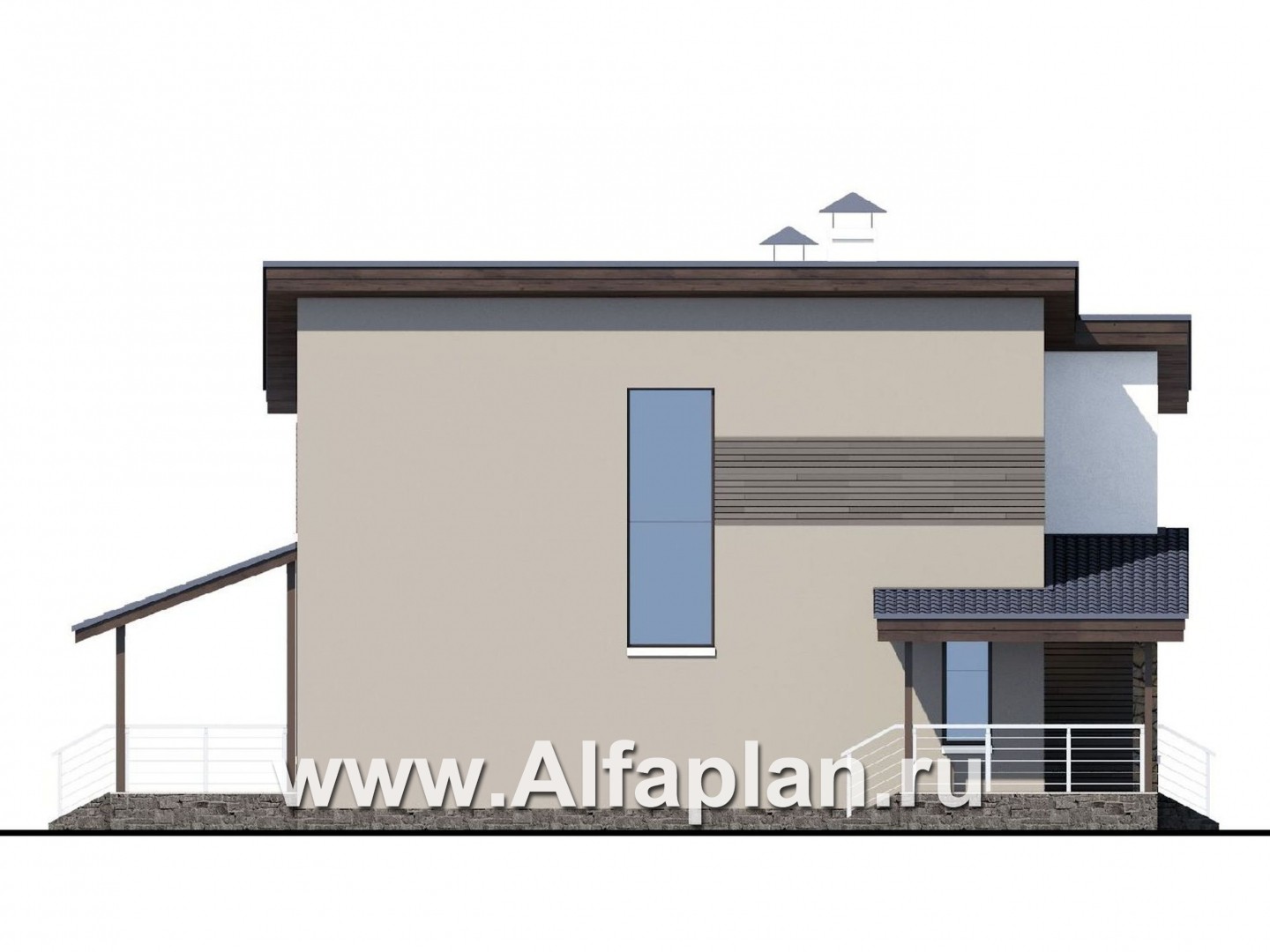Проекты домов Альфаплан - «Борей» - стильный коттедж с односкатной крышей - изображение фасада №3