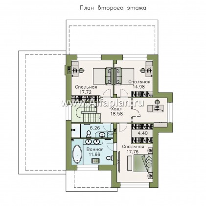 «Борей» - проект двухэтажного дома с террасой и гаражом на 1 авто, планировка с кабинетом на 1 эт, в современном стиле - превью план дома
