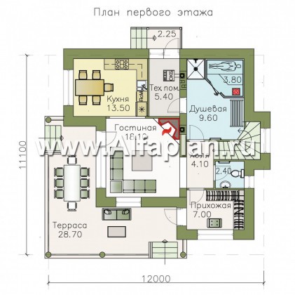 Проекты домов Альфаплан - «Квантум» - коттедж с односкатной крышей - превью плана проекта №1