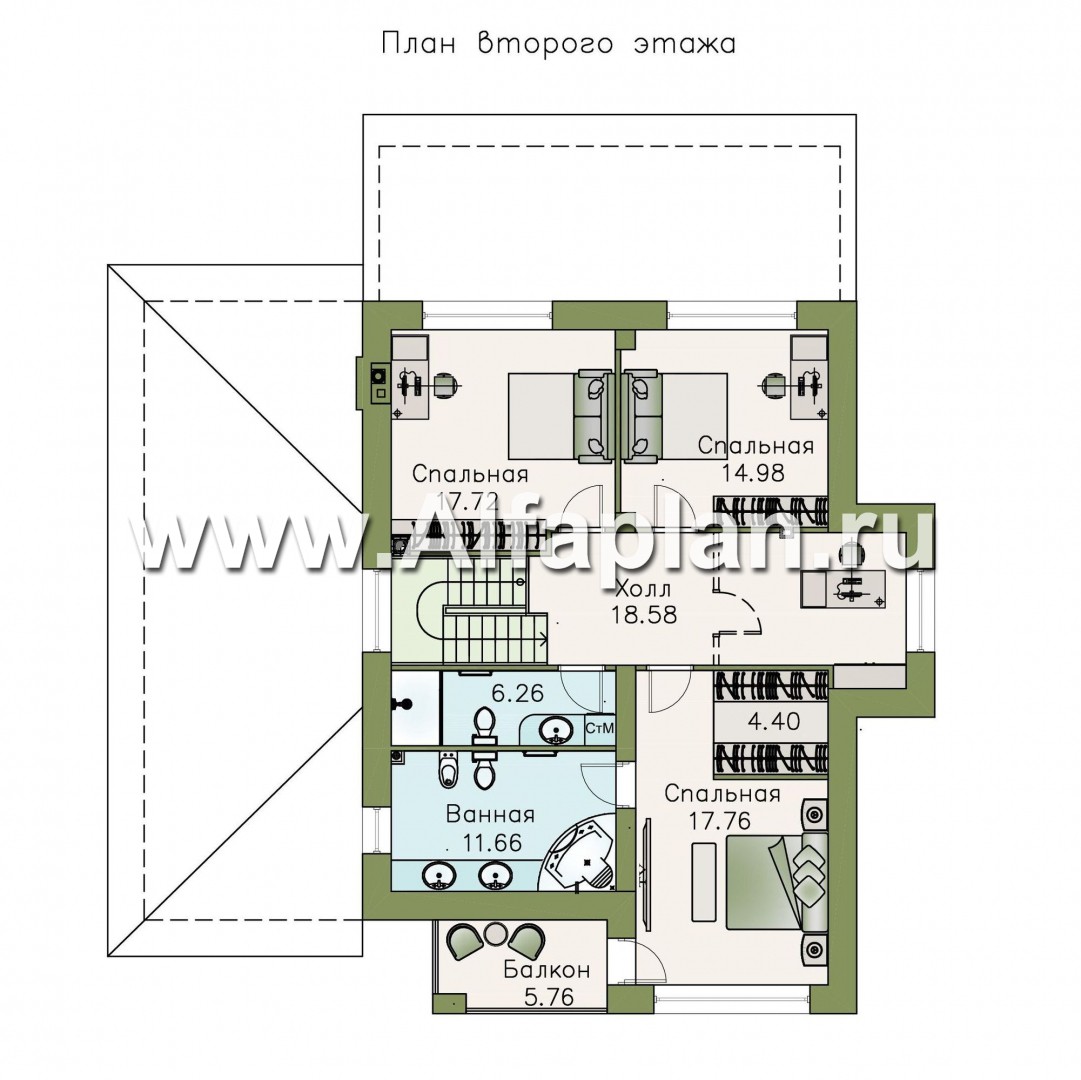 Проекты домов Альфаплан - «Вишера» - стильный дом с гаражом - изображение плана проекта №2