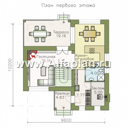 Проекты домов Альфаплан - "Модена" -стильный дом, односкатная крыша - превью плана проекта №1